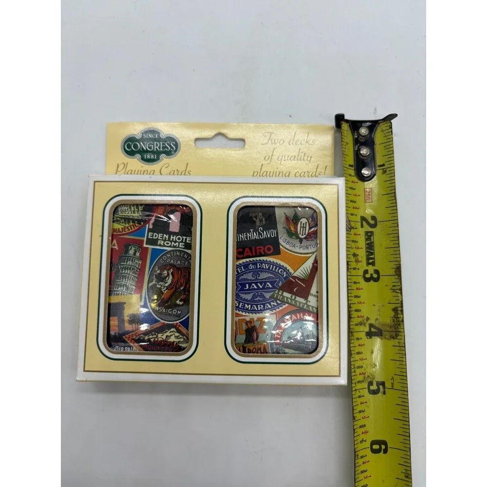 Vintage CONGRESS Double Deck Playing Cards World Travel Stickers Souvenir Art